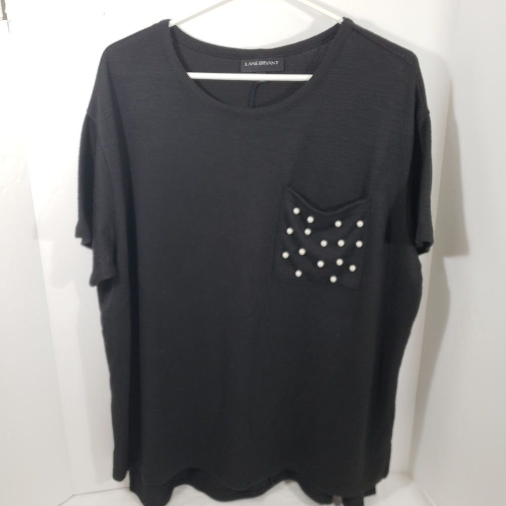 Lane Bryant Black Knit Blouse with Pearls 18/20 2X